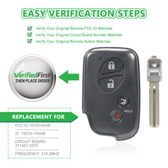 Lots of 5 Smart Car Key Fob Replacement for Lexus IS250 IS350 ES350 GS350 GS460 LS460 fits 2009 2010 2011 2012 Proximity 4 Button Remote HYQ14AAB 3370 E Board
