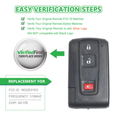 Lots of 10 Smart Car Key Fob Replacement for Toyota Prius (Silver Logo Only) fits 2004 2005 2006 2007 2008 2009 Proximity 3 Button Remote MOZB31EG 4D-70E Chip
