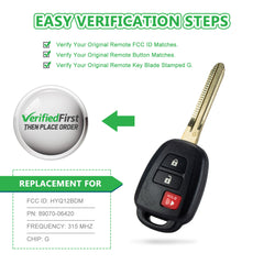 Extra-Partss Remote Car Key Fob Replacement for 2012 2013 2014 2015 2016 Toyota Prius C HYQ12BDM G Chip