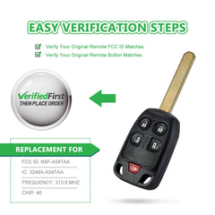 Lots of 10 Remote Car Key Fob Replacement for Honda N5F-A04TAA fits 2011 2012 2013 2014 Odyssey 5 Button