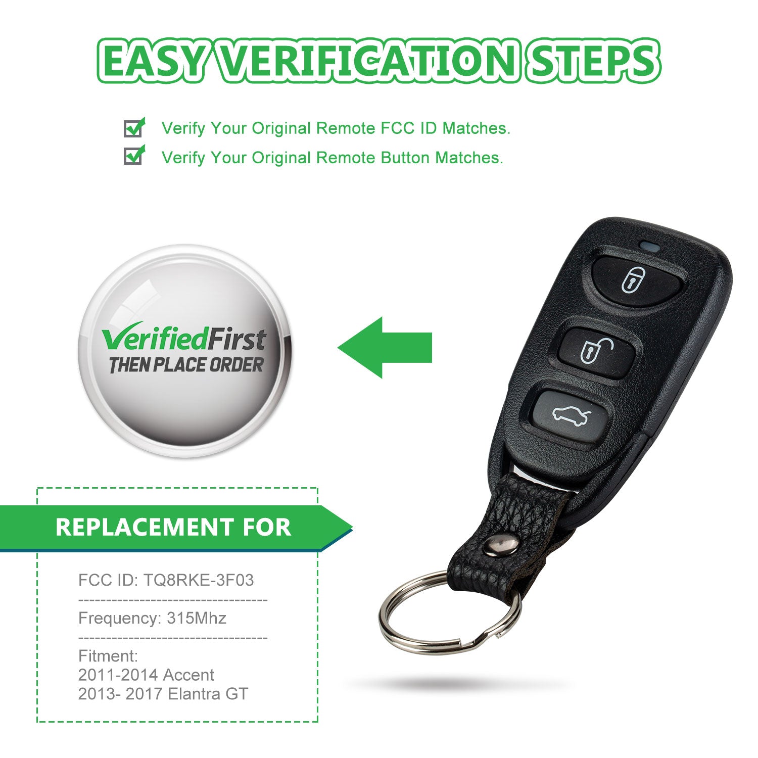 Extra-Partss Remote Car Key Fob Replacement for Hyundai TQ8RKE-3F03 fits 2011 2012 2013 2014 Accent