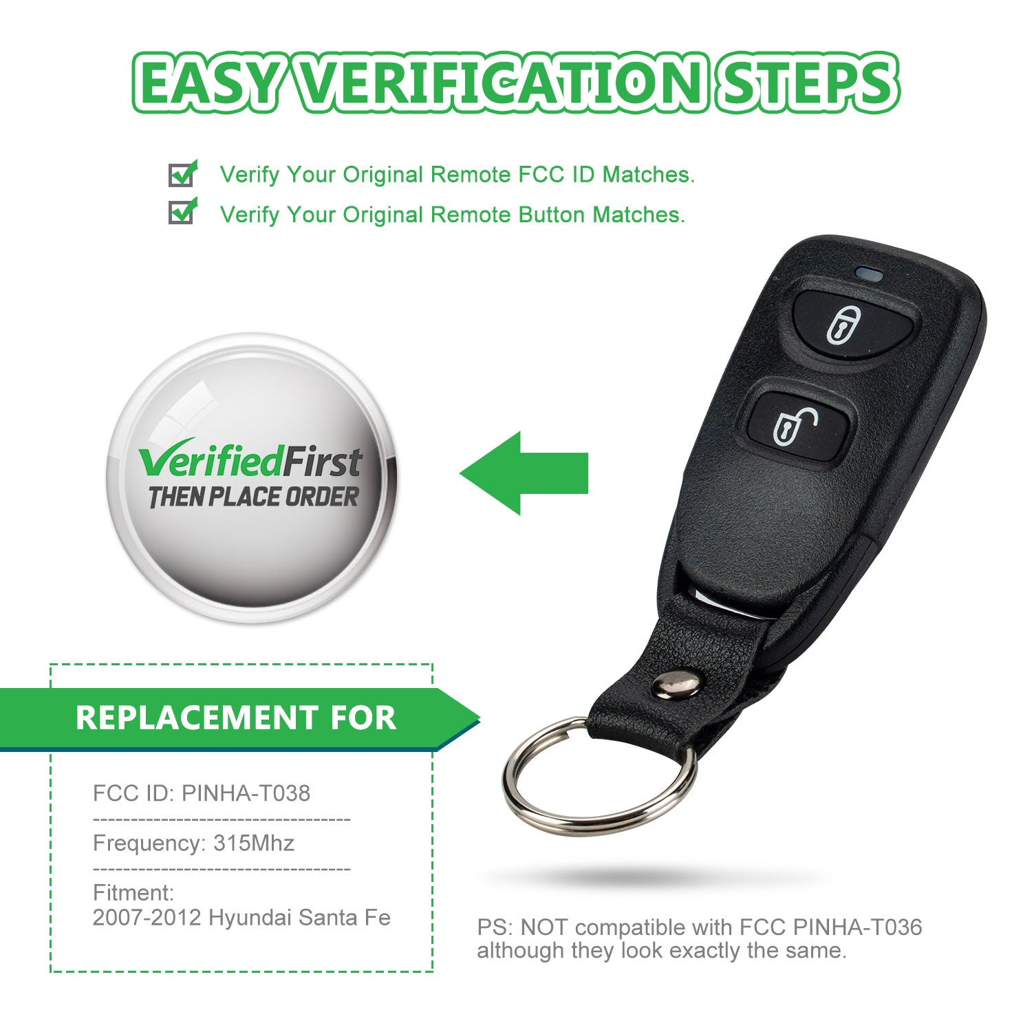 Extra-Partss Remote Car Key Fob Replacement for Hyundai PINHA-T038 fits 2007 2008 2009 2010 2011 2012 Santa Fe