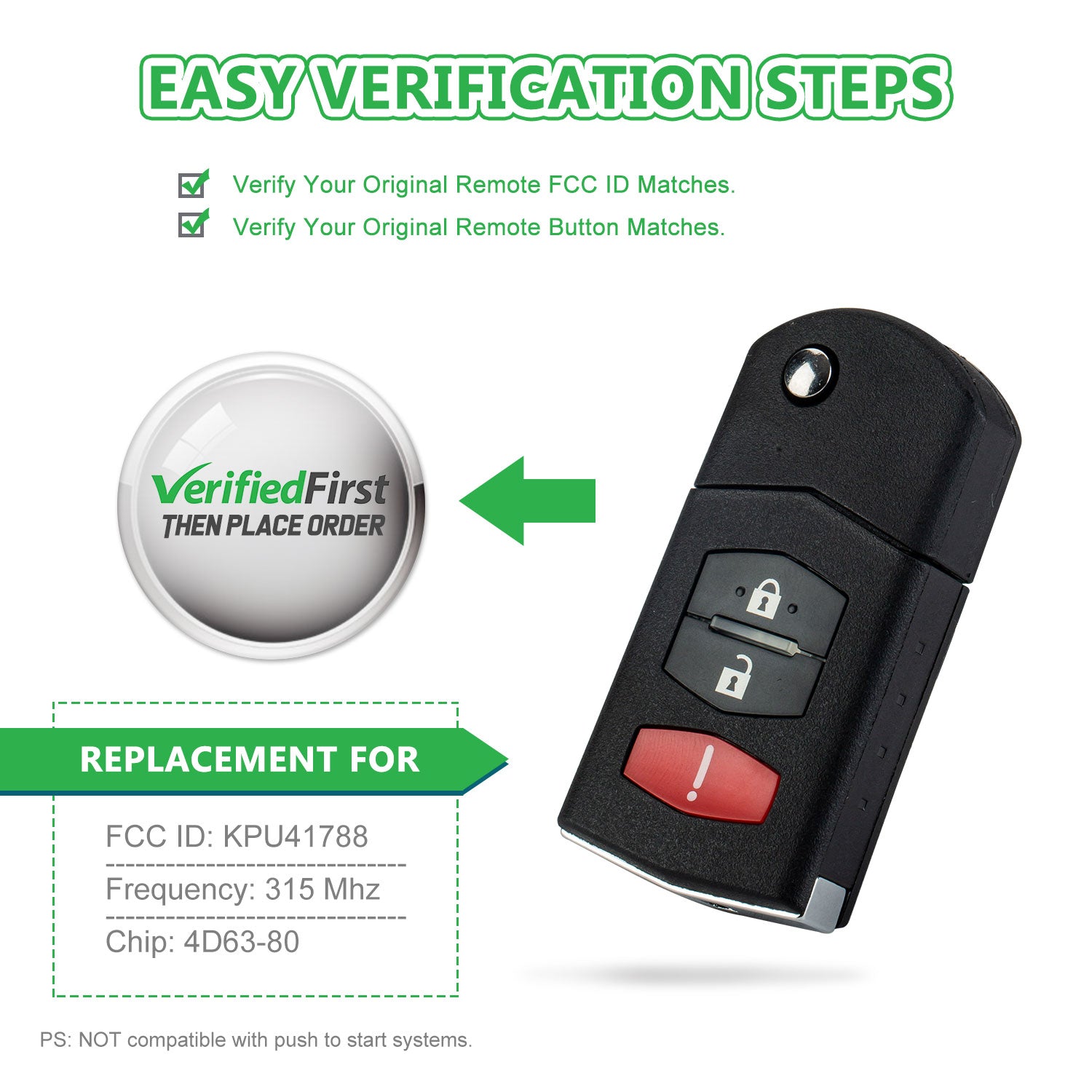 Extra-Partss Remote Car Key Fob Replacement for KPU41788 fits 2005 2006 2007 2008 2009 2010 Mazda 6