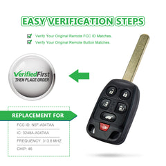 Extra-Partss Remote Car Key Fob Replacement for Honda N5F-A04TAA fits 2011 2012 2013 2014 Odyssey 6 Button