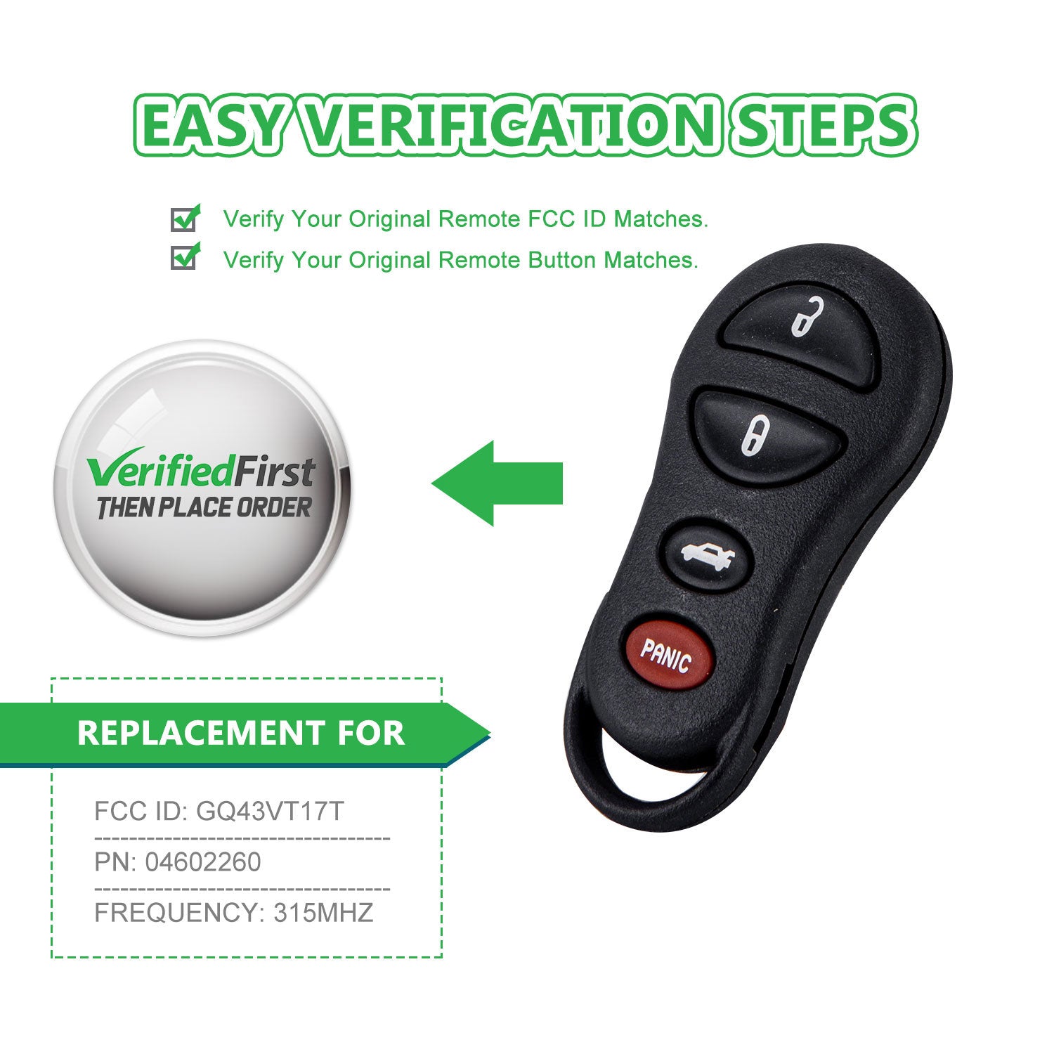 Extra-Partss Car Remote Fob Replacement for GQ43VT17T 04602260 fits 2001 2002 2003 2004 Chrysler 300