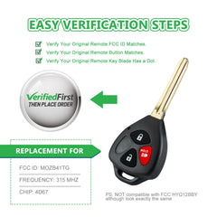 Lots of 5 Remote Car Key Fob Replacement for Toyota MOZB41TG fits 2007 2008 2009 2010 Yaris