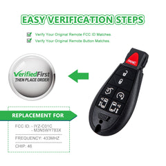 Lots of 5 Car Remote Fob Replacement for M3N5WY783X IYZ-C01C fits 2008 2009 2010 2011 2012 2013 2014 2015 2016 Chrysler Town and Country