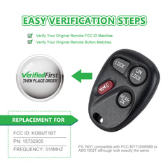 Extra-Partss Car Remote Fob Replacement for Chevy KOBUT1BT 15732805 fits 1998 1999 2000 2001 Blazer 4 Button