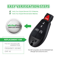 Lots of 10 Extra-Partss Remote Car Key Fob Replacement for Dodge IYZ-C01C or M3N5WY783X fits 2008 2009 2010 2011 2012 2013 Durango 5 Button