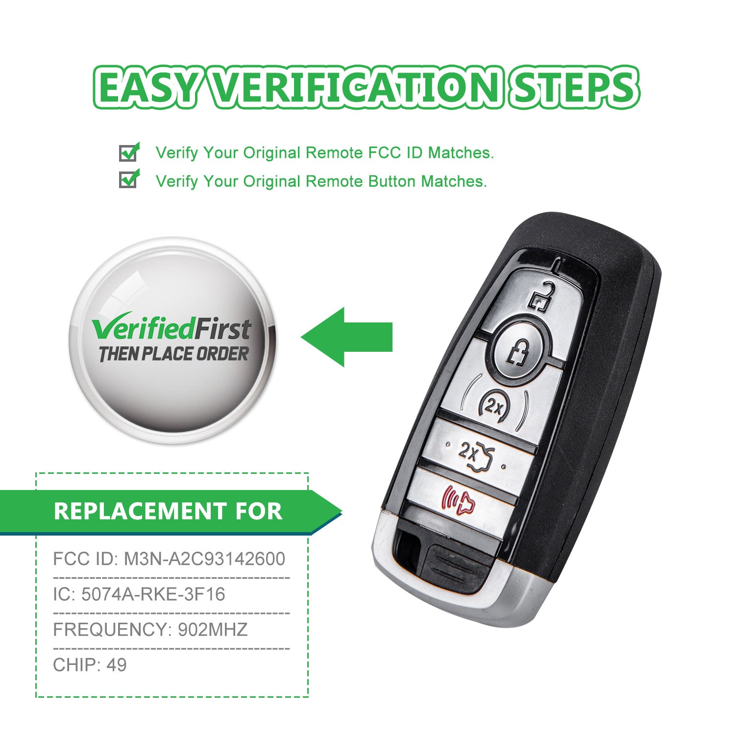 Lots of 10 Smart Car Key Fob Replacement for Ford M3N-A2C93142600 fits 2008 2009 2010 Mustang Fusion Edge Explorer Expedition Proximity 5 Button Remote 164-R8149