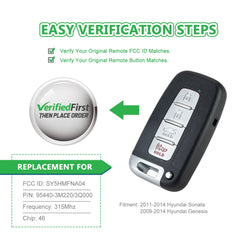 Lots of 5 Extra-Partss Remote Car Key Fob Replacement for Hyundai SY5HMFNA04 fits 2011 2012 2013 Sonata