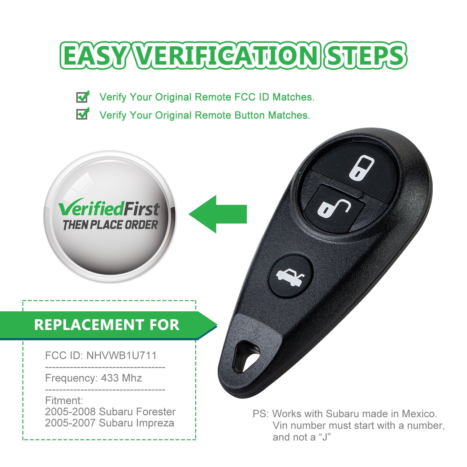 Extra-Partss Remote Car Key Fob Replacement for Subaru NHVWB1U711 fits 2005 2006 2007 Impreza Forestor 4 Btn