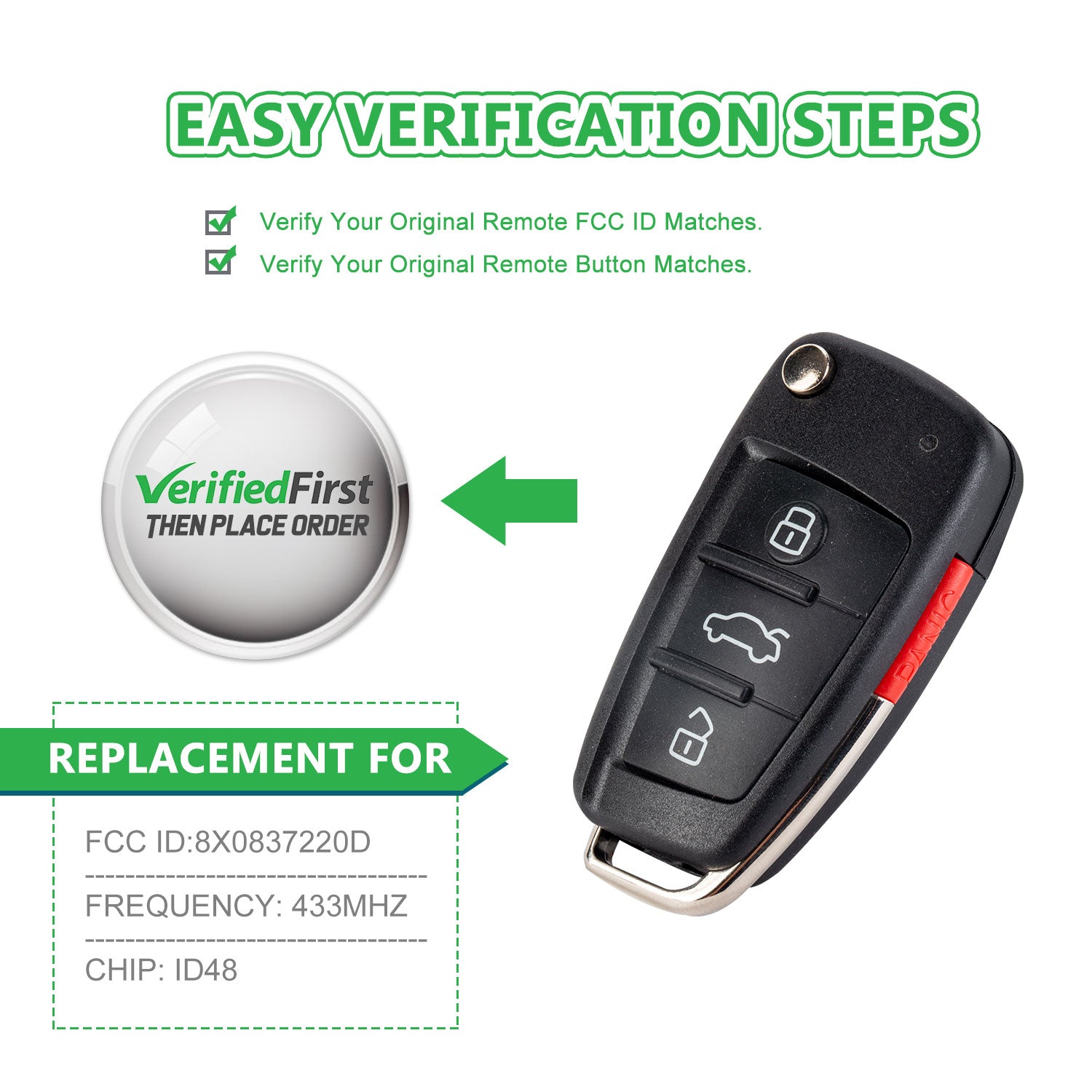 Lots of 10 Extra-Partss Remote Car Key Fob Replacement for Audi 8X0837220D fits 2011 2012 2013 2014 A1 Q3
