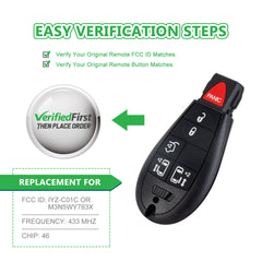 Extra-Partss Remote Car Key Fob Replacement for Dodge IYZ-C01C or M3N5WY783X fits 2008 2009 2010 2011 2012 2013 2014 Grand Caravan 6 Button