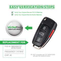 Extra-Partss Smart Remote Car Key Fob Replacement for Audi NBG009272T 8P0837220E fits 2007 2008 2009 2010 A3 TT