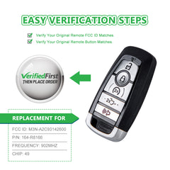 Extra-Partss Smart Car Key Fob Replacement for Ford F150 F250 F350 F450 F550 fits 2018 2019 2020 Proximity 5 Button Remote M3N-A2C93142600 164-R8166