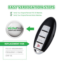 Lots of 10 Smart Car Key Fob Replacement for Nissan KR55WK48903 fits 2007 2008 2009 2010 2011 2012 2013 Altima Proximity 4 Button Remote