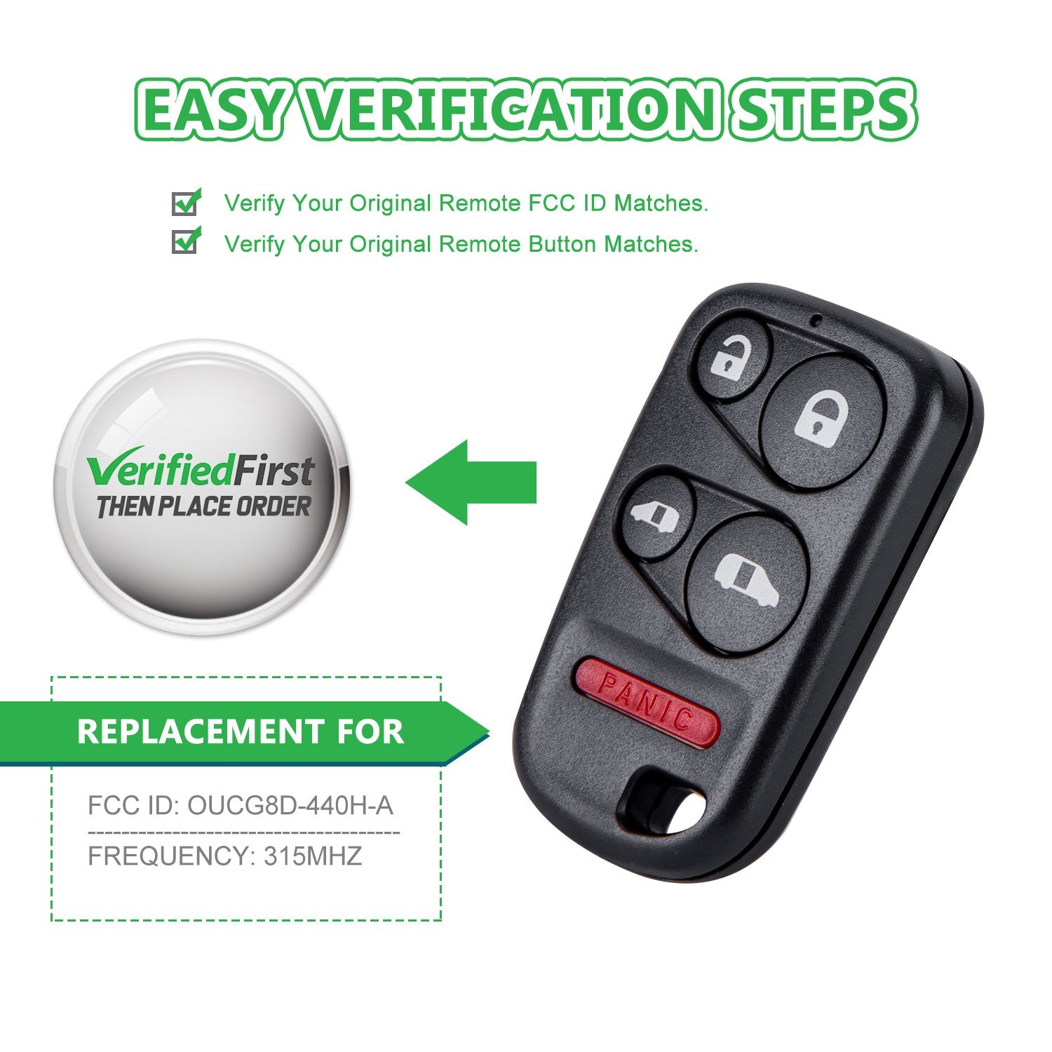 Lots of 5 Car Remote Fob Replacement for OUCG8D-440H-A fits 2001 2002 2003 2004 Honda Odyssey