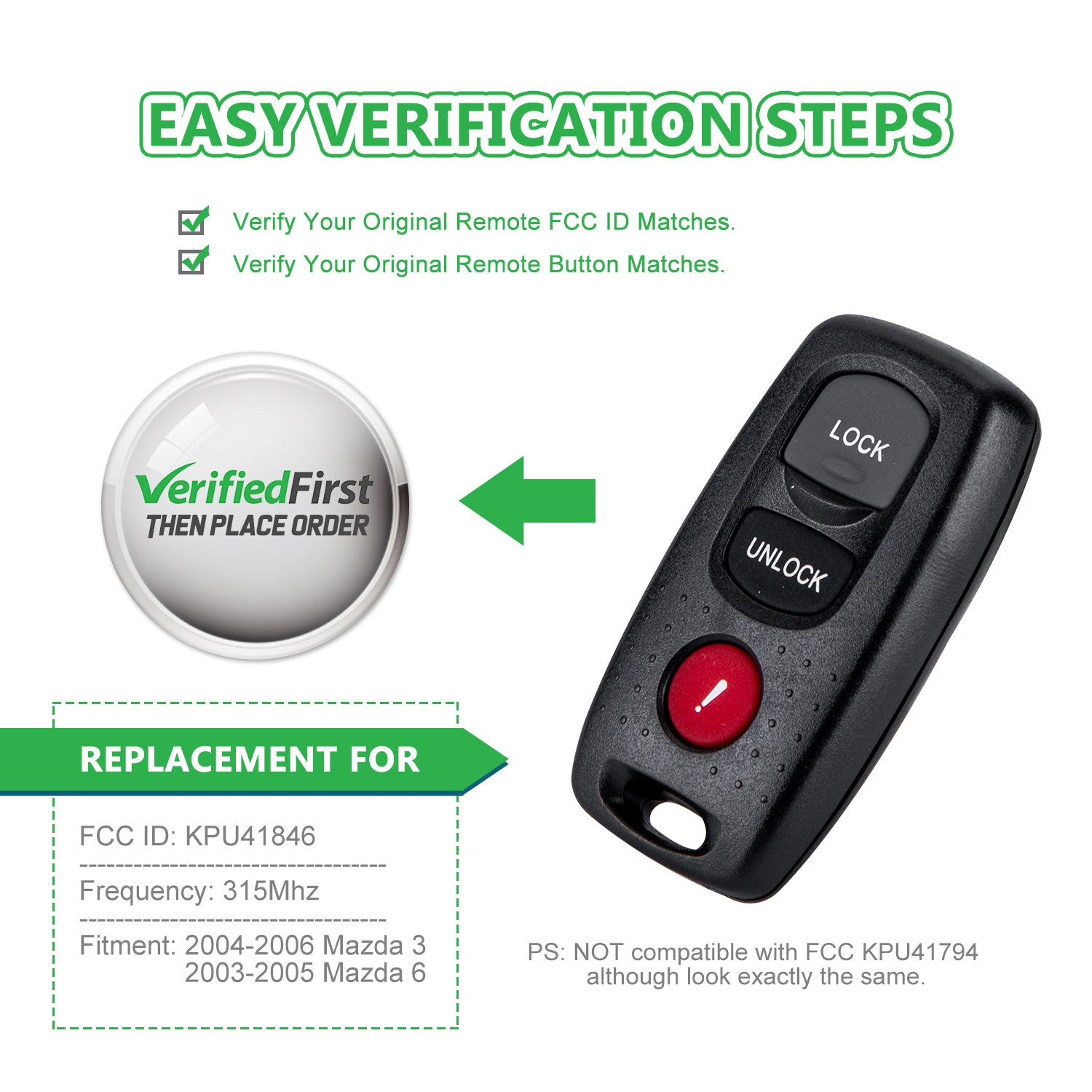 Extra-Partss Car Remote Fob Replacement for KPU41846 fits 2004 2005 2006 Mazda 3