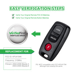 Extra-Partss Car Remote Fob Replacement for KPU41846 fits 2004 2005 2006 Mazda 3