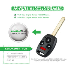 Extra-Partss Remote Car Key Fob Replacement for Honda N5F-S0084A fits 2006 2007 2008 2009 2010 2011 Civic EX SI