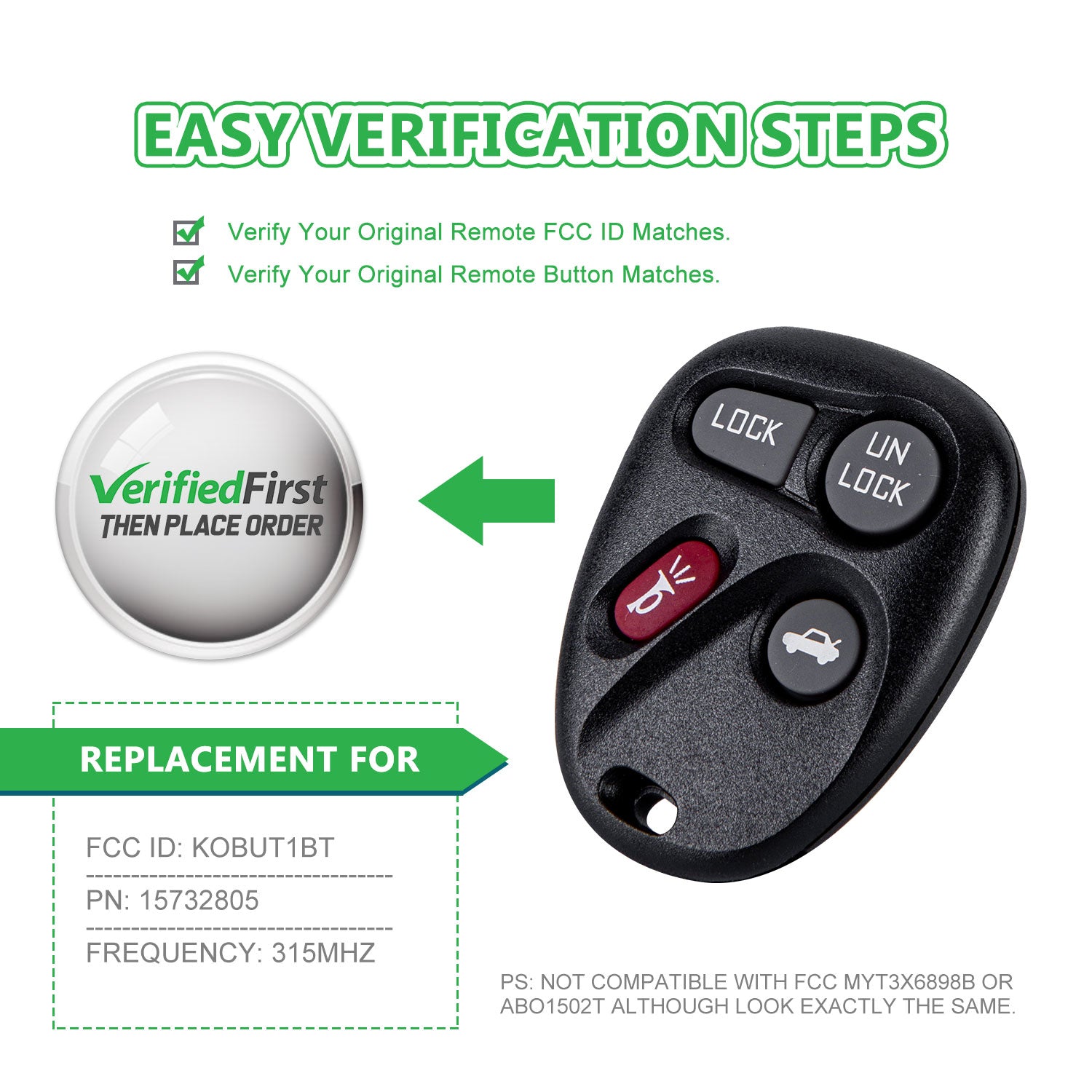 Extra-Partss Car Remote Fob Replacement for KOBUT1BT 15732805 fits 1998 1999 2000 2001 Chevy Blazer 4 Button