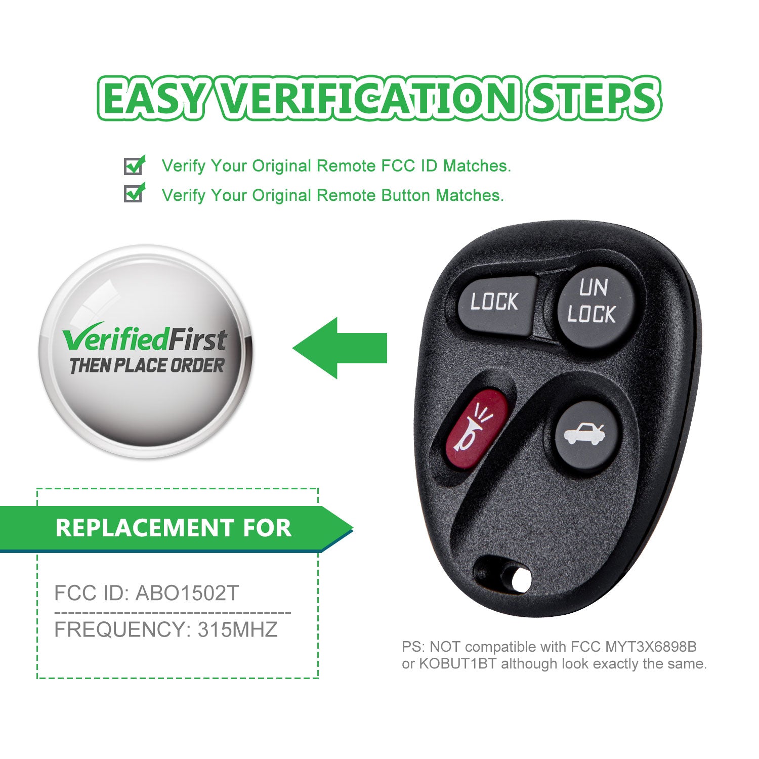 Extra-Partss Car Remote Fob Replacement for ABO1502T fits 1996 1997 1998 1999 2000 Chevy Tahoe 4 Button