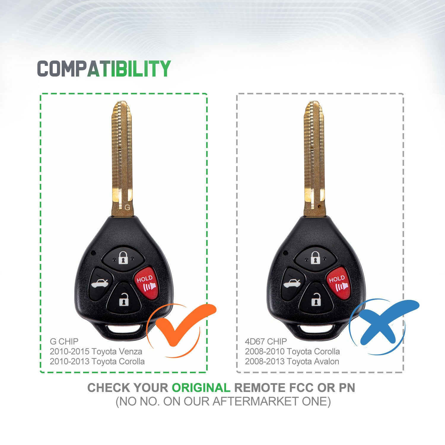 Extra-Partss Remote Car Key Fob Replacement for Toyota GQ4-29T G Chip fits 2010 2011 2012 2013 Corolla