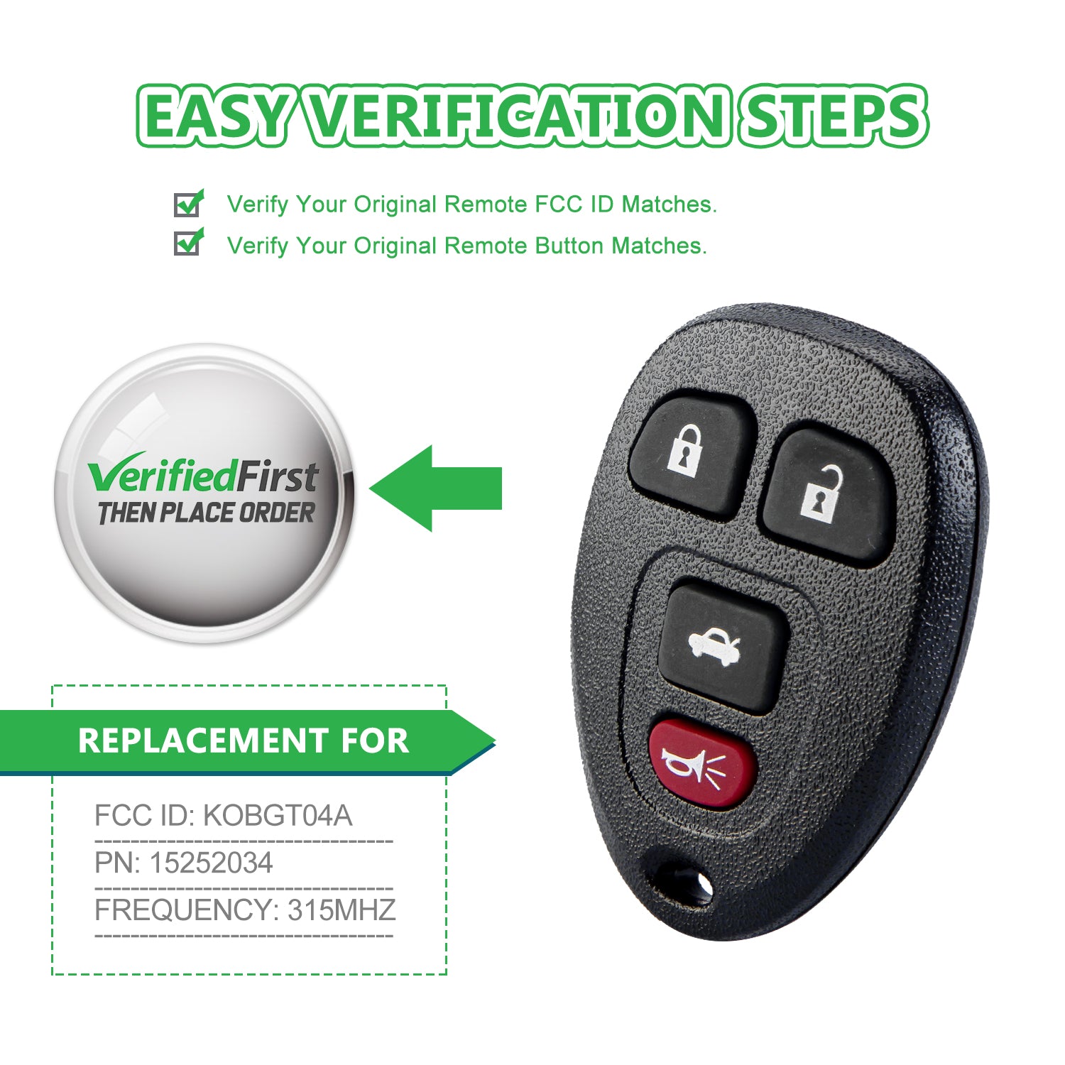 Extra-Partss Car Remote Fob Replacement for KOBGT04A 15252034 fits 2007 2008 2009 2010 Chevy Cobalt 4 Button