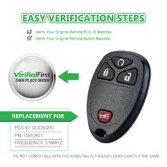 Lots of 10 Car Remote Fob Replacement for OUC60270 15913421 fits 2007 2008 2009 2010 2011 2012 2013 Chevy Silverado 4 Button