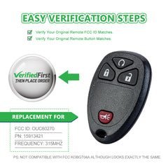Extra-Partss Car Remote Fob Replacement for OUC60270 15913421 fits 2007 2008 2009 2010 2011 2012 2013 Chevy Silverado 4 Button