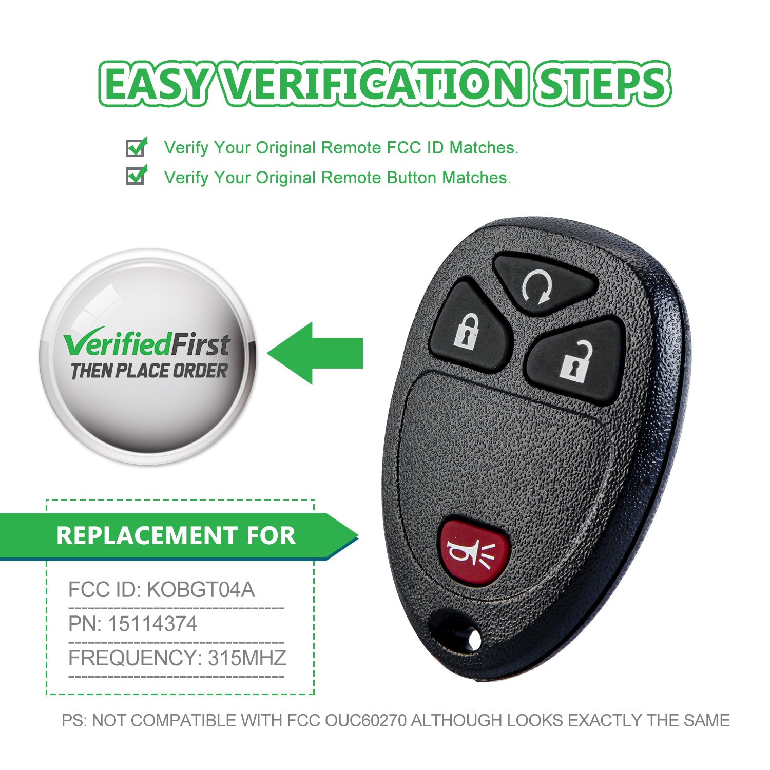 Lots of 5 Car Remote Fob Replacement for KOBGT04A 15114374 fits 2006 2007 2008 2009 Chevy HHR Uplander