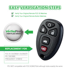 Extra-Partss Keyless Remote Car Key Fob Replacement for 2006-2007 Cadillac DTS/2006-2011 Buick Lucerne/2006-2013 Chevy Impala/2006-2007 Chevy Monte Carlo 5 Button Remote OUC60270 15912860