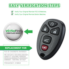 Lots of 10 Car Key Fob Replacement for Selected GM Chevy Keyless Entry 5 Button Remote OUC60270 22936101