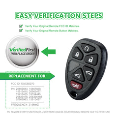 Lots of 5 Car Remote Fob Replacement for OUC60270 15913427 fits 2007 2008 2009 2010 2011 2012 2013 2014 Chevy Tahoe Suburban