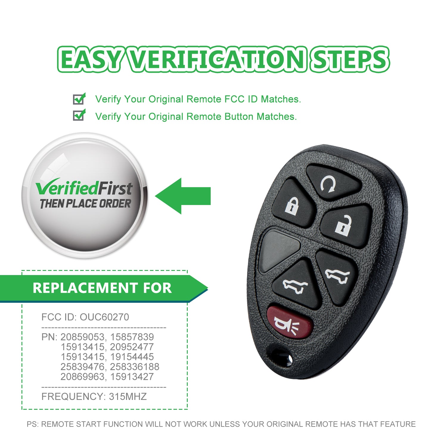 Lots of 10 Car Remote Fob Replacement for OUC60270 15913427 fits 2007 2008 2009 2010 2011 2012 2013 2014 Chevy Tahoe Suburban