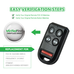 Extra-Partss Remote Car Key Fob Replacement for Honda OUCG8D-399H-A fits 2005 2006 2007 2008 2009 2010 Odyssey 5 Button