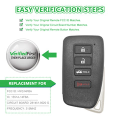 Lots of 10 Smart Car Key Fob Replacement for Lexus GS450H GS350 ES350 ES300H fits 2013 2014 2015 2016 2017 Proximity 4 Button Remote HYQ14FBA 0020 'G' Board