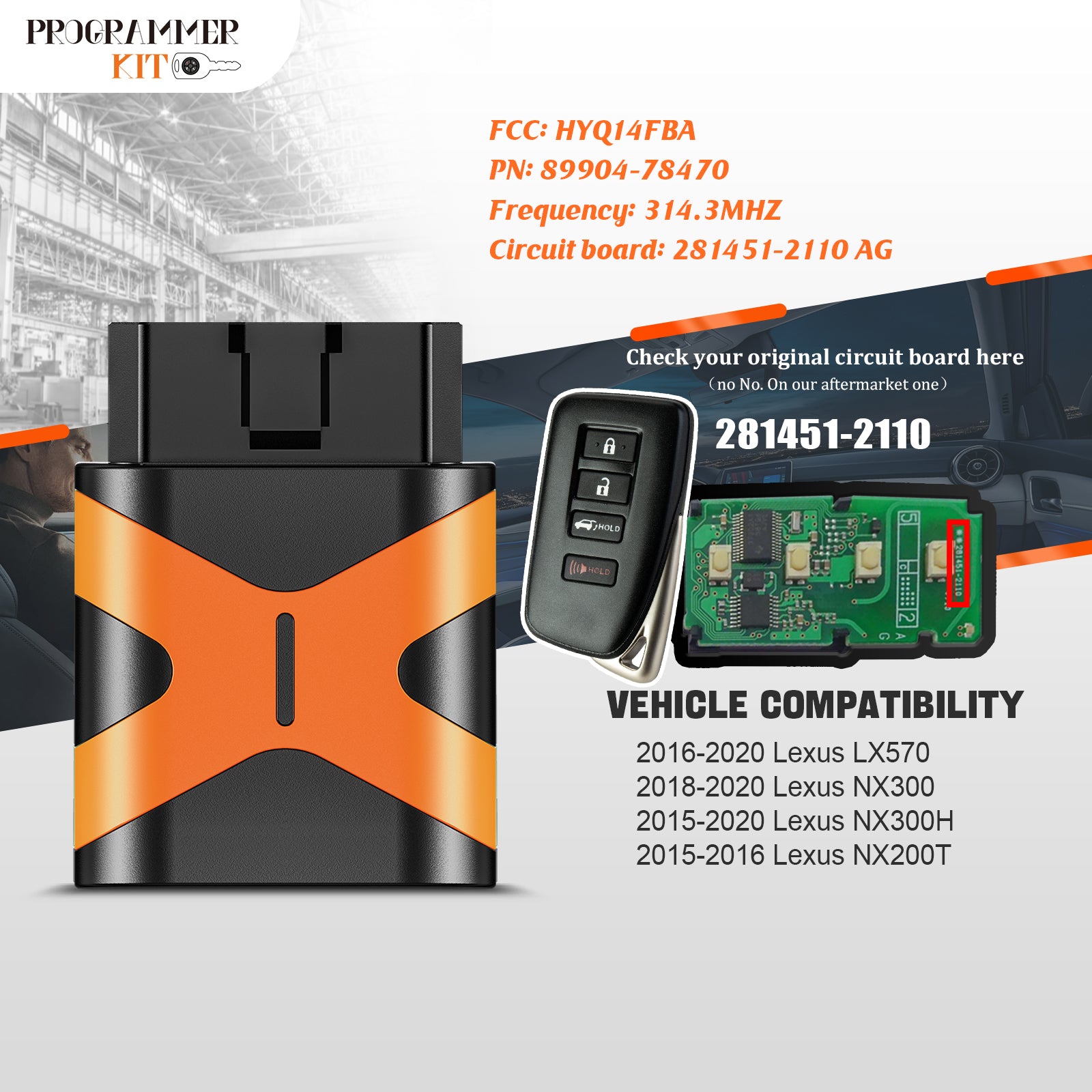 Extra-Partss OBD DIY Programmer and Remote Car Key Bundles for Lexus HYQ14FBA 281451-2110 AG Board fits 2015-2016 NX200T / 2015-2020 NX300H / 2016-2020 LX570 / 2018-2020 NX300