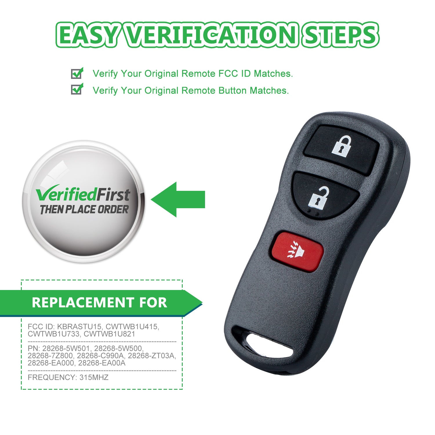 Extra-Partss Car Remote Fob Replacement for KBRASTU15 CWTWB1U733 fits 2003 2004 2005 2006 2007 2008 Nissan Murano 3 Button
