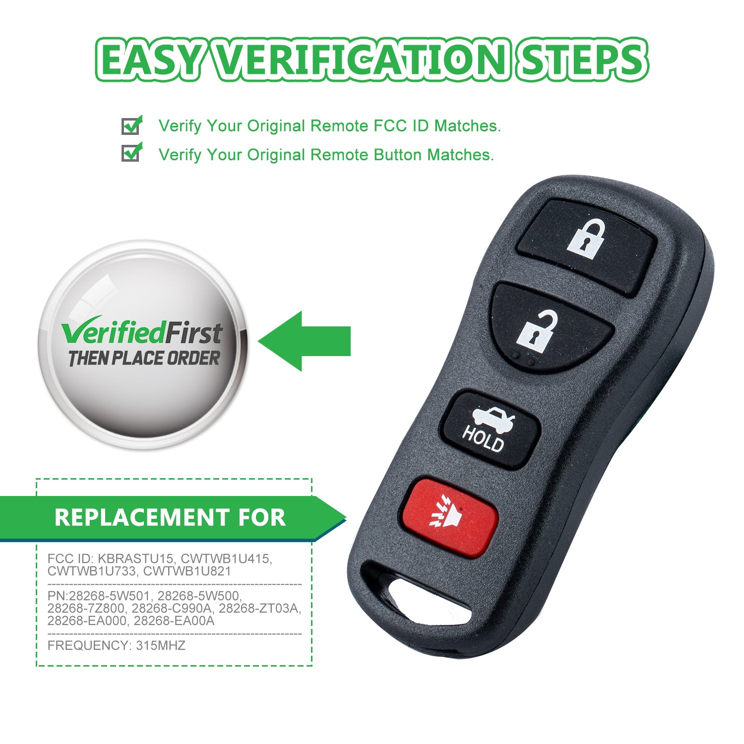 Lots of 10 Keyless Entry Remote Car Key Fob Replacement for Nissan Infiniti KBRASTU15 CWTWB1U821 4 Button 315Mhz